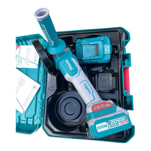 Polizor Unghiular TOTAL TAGLI20115 – 20V, 115mm, cu Acumulator 4Ah + Încărcător + Cutie