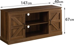 Comodă TV Zinus maro rustic 147 cm – mobilier living cu soft close și spații depozitare