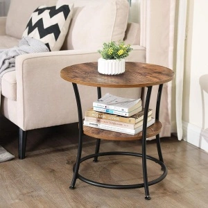 Măsuță Cafea Rotundă VASAGLE LET56BX cu 2 Rafturi, Stil Industrial Rustic, Ø55 cm, Masă Laterală Living
