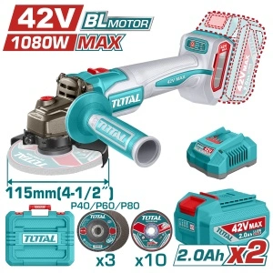 Polizor Unghiular TOTAL 42V Brushless 115 mm 1080W - Kit Complet cu 2 Acumulatori și Încărcător