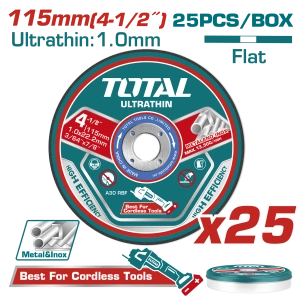 Set 25 Discuri Abrazive de Tăiat Metal și Inox 115 x 1.0 x 22.2 mm TOTAL TAC11011525