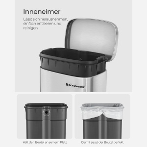 Songmics LTB03NL Coș de Gunoi Inox 30L cu Închidere Lenta – Elegant și Practic pentru Orice Bucătărie - Img 4
