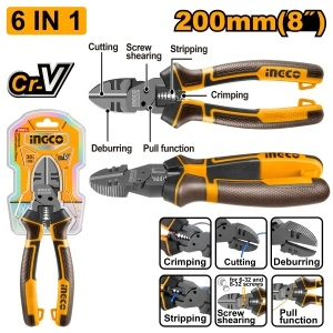 Clește Multifuncțional ingco 6 în 1 V2, 200 mm - Oțel Cr-V cu Acoperire Teflon și Mâner Ergonomic