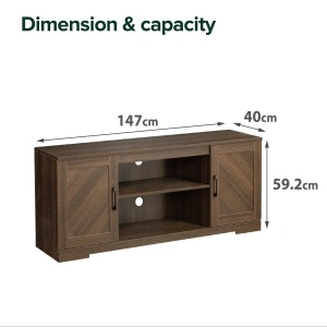 Comodă TV Zinus Bennett 147x40x60 cm – Stil Rustic Maro, Soft-Close, Spații Depozitare Living