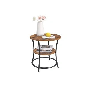 Măsuță Cafea Rotundă VASAGLE LET56BX cu 2 Rafturi, Stil Industrial Rustic, Ø55 cm, Masă Laterală Living