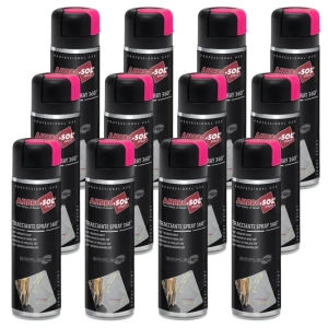 Set 12 Vopsele Spray Marcaj Fluorescent Fucsia 360° pentru Șantier, Asfalt, Zidărie și Pavaje