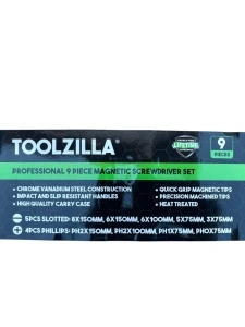 Set 9 Șurubelnițe Profesionale TOOLZILLA cu Suport Magnetic – Capete Phillips, Pozidriv, Slotted