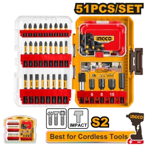 Set Biți de Impact Profesionali INGCO 51 Piese din Oțel S2 cu Tubulare Magnetice și Adaptor Rapid (AKDL25106)