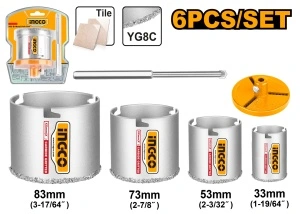 Set Carote Diamantate INGCO pentru Ceramică, Gresie și Faianță, 6 Piese