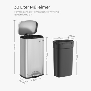 Songmics LTB03NL Coș de Gunoi Inox 30L cu Închidere Lenta – Elegant și Practic pentru Orice Bucătărie - Img 5
