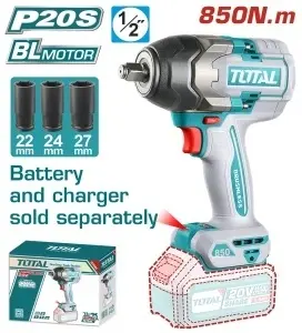 Total TIWLI20851 – Mașină de înșurubat cu impact 20V, 850 Nm, motor fără perii (corp fără acumulator)