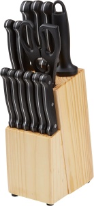 Amazon Basics Set de cuțite de bucătărie de 14 piese cu lame din oțel inoxidabil – Set complet cu bloc din lemn de pin - Img 6