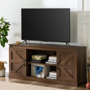 Comodă TV Zinus maro rustic 147 cm – mobilier living cu soft close și spații depozitare
