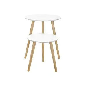 Set 2 Măsuțe de Cafea VASAGLE LET07WN, Rotunde, Stil Scandinavian Alb + Lemn, Măsuțe Nesting Living 45/35 cm