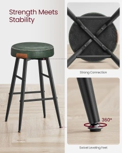 Set 2 Scaune de Bar Vasagle LBC080C01 – Maro, 63 cm Înălțime, Picioare Metalice