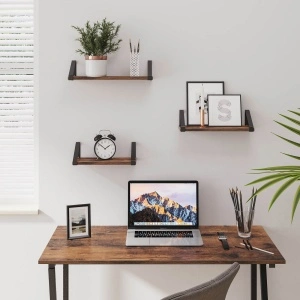 Set 3 polițe de perete industriale SONGMICS LWS33BX – raftur maro pentru living, bucătărie, baie