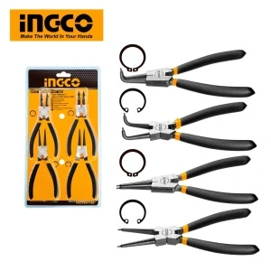 Set 4 cleşti pentru inele de siguranţă / circlip – INGCO, oţel Cr‑V, mânere anti‑alunecare