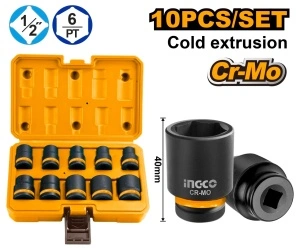 Trusă Chei Tubulare Impact 1/2", 10 buc, 10-24mm, INGCO HKISSD12101