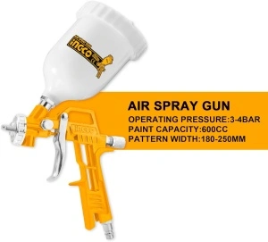 Trusă de Vopsit Pneumatică 5 Piese cu Vas Superior – Pistol Vopsit, Suflat, Spălat, Umflat și Furtun Aer ingco