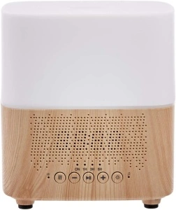 Difuzor Aromaterapie Amazon Basics 300ml – Ultrasunete, Bluetooth Speaker & Ceas cu Alarmă – Design Lemn