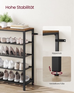 Pantofar VASAGLE LBS15BX – 4 rafturi, plasă metalică, alb, 60×24×120 cm - Img 2