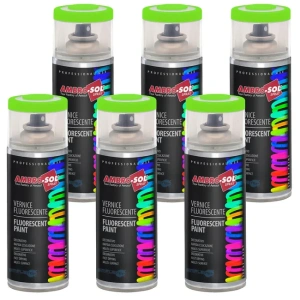 Set 6x Spray Vopsea Email Fluorescent / Luminescent Verde Semnalizare Ambro-Sol, 400ml