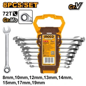 Set chei combinate cu clichet INGCO 8-19 mm – trusă profesională pentru garaj și atelier