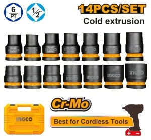 Set chei tubulare de impact INGCO HKISSD12141, 1/2 inch, 14 piese