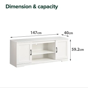 Comodă TV Zinus 147x40x60 cm – Albă, Sertare Soft-Close, Design Modern pentru Living