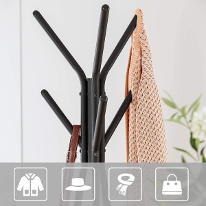 Cuier Vasagle , 6 carlige, 2 rafturi, metal, negru, 49x49x179 cm maro RCR16BX - Img 3