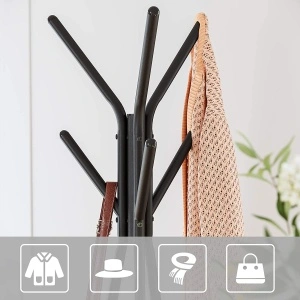Cuier Vasagle , 6 carlige, 2 rafturi, metal, negru, 49x49x179 cm maro RCR16BX