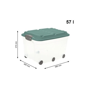Cutie de depozitare, Rotho Box Roller, din plastic cu roti, 57 litri, transparent/GRI - Img 1