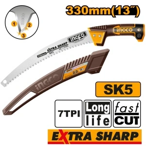 Fierăstrău Manual pentru Pomi 330mm, Oțel SK5, Compatibil Tijă Extensie, Ingco HPS3308