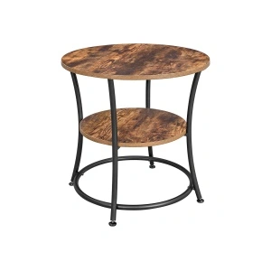Măsuță Cafea Rotundă VASAGLE LET56BX cu 2 Rafturi, Stil Industrial Rustic, Ø55 cm, Masă Laterală Living