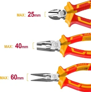 Set Clești Izolați INGCO VDE 1000V 3 Piese - Patent, Cleste cu Vârf Lung și Cleste de Tăiere Diagonală