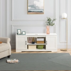 Comodă TV Zinus 147x40x60 cm – Albă, Sertare Soft-Close, Design Modern pentru Living
