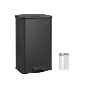 Coș de gunoi 40L cu pedală și închidere lentă Songmics – Oțel inox negru, saci incluși, elegant & silențios - Img 1