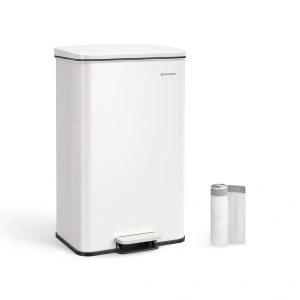 Coș de gunoi 40L cu pedală și închidere lentă Songmics LTB540W4002– culoare alb , saci incluși, elegant & silențios
