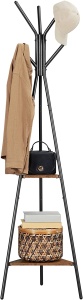 Cuier Vasagle , 6 carlige, 2 rafturi, metal, negru, 49x49x179 cm maro RCR16BX - Img 4