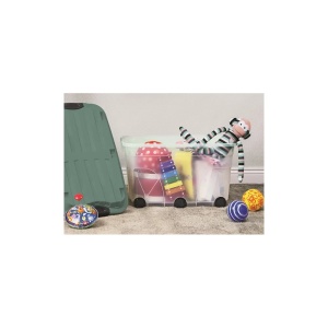 Cutie de depozitare, Rotho Box Roller, din plastic cu roti, 57 litri, transparent/GRI - Img 2