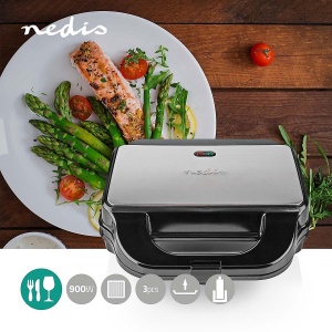 NEDIS KARP100BK – Grătar Multifuncțional 3 în 1 | Sandwich Maker, Vafe, Grill | 800 W | Negru - Img 2