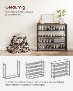 Pantofar VASAGLE LBS15BX – 4 rafturi, plasă metalică, alb, 60×24×120 cm - Img 4