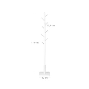 VASAGLE RCR010W02 cuier cu 8 carlige, 30 x 30 x 175 cm, lemn alb - Img 6