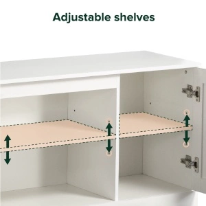 Comodă TV Zinus 147x40x60 cm – Albă, Sertare Soft-Close, Design Modern pentru Living
