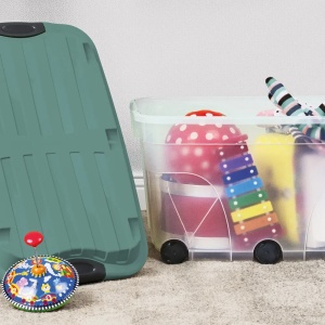 Cutie de depozitare, Rotho Box Roller, din plastic cu roti, 57 litri, transparent/GRI - Img 3