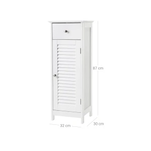 Dulap Baie Îngust cu Sertar și Ușă VASAGLE BBC43WT, Mobilier Depozitare Baie Alb, 32 x 30 x 87 cm