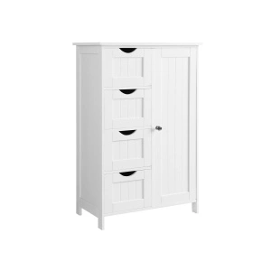 Dulap Baie VASAGLE LHC41W cu 4 Sertare și Ușă, Alb, Mobilier Depozitare Baie, 55 x 30 x 81 cm