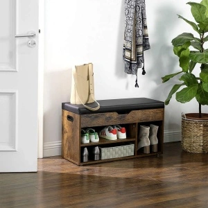 Bancă pentru Hol cu Pantofar și Spațiu Depozitare VASAGLE LHS30BX, Șezut Tapițat, Stil Rustic, 80 x 30 x 44 cm