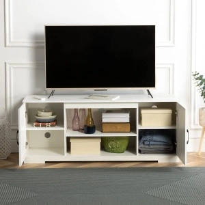 Comodă TV Zinus 147x40x60 cm – Albă, Sertare Soft-Close, Design Modern pentru Living