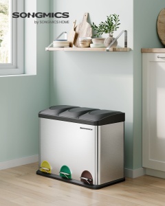 Coș de gunoi inox 3 compartimente Songmics LTB45L – 45L, cu găleți interioare detașabile - Img 3